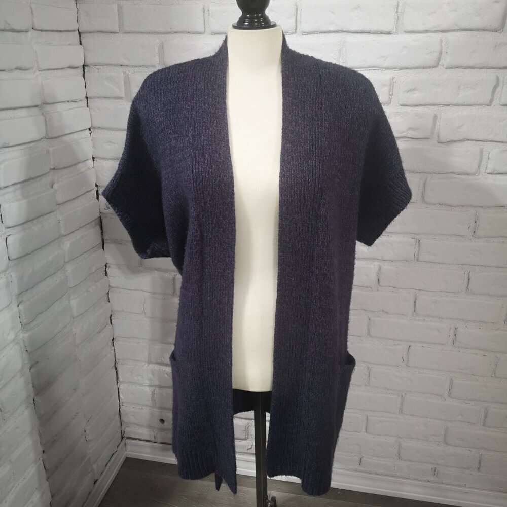 Joe Fresh Style Ladies Size XL Purple Short Sleeves Belted Long Sweater Vest